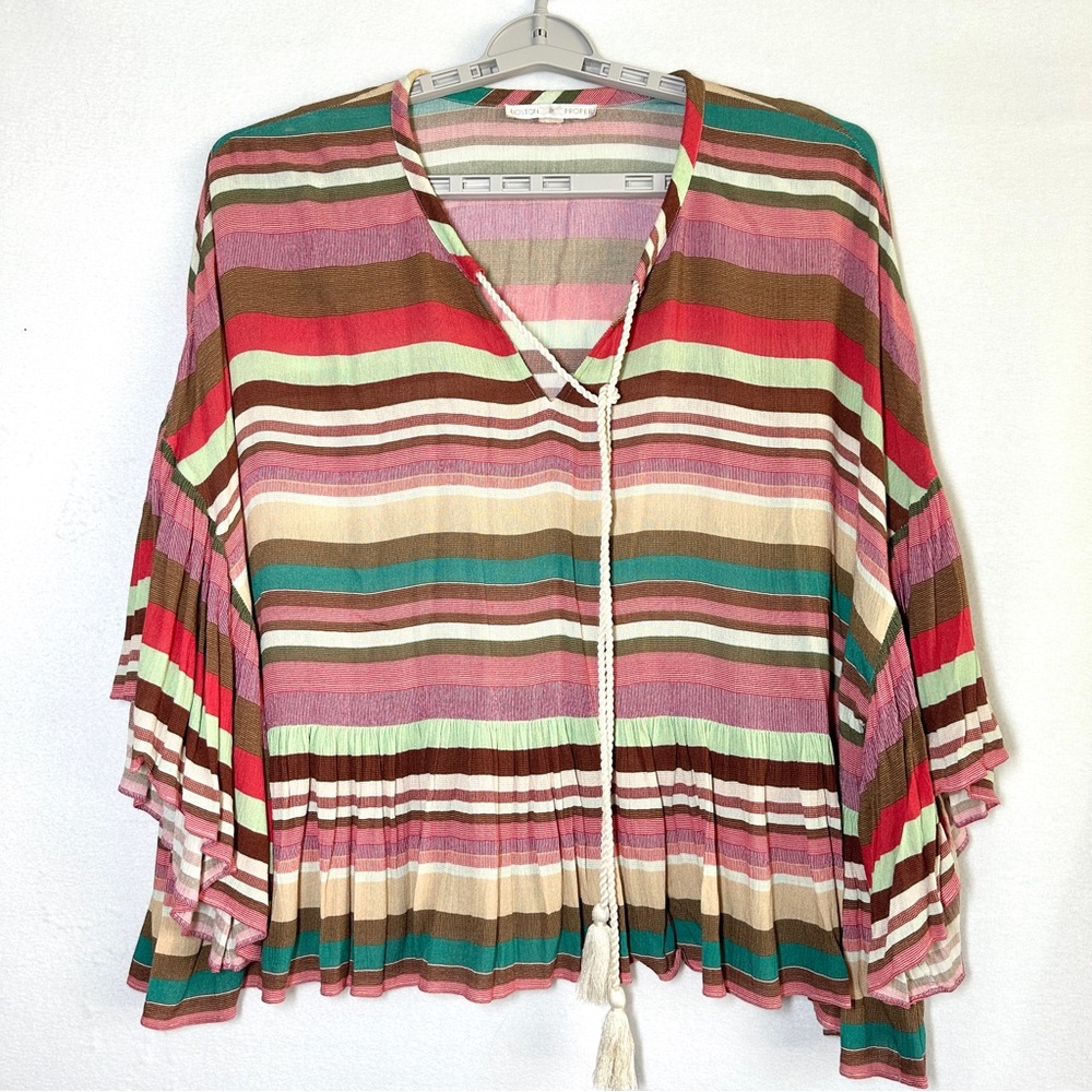 Boston Proper Babydoll Top XL XXL No Tag Swing Striped Loose Fit Flutter Sleeves